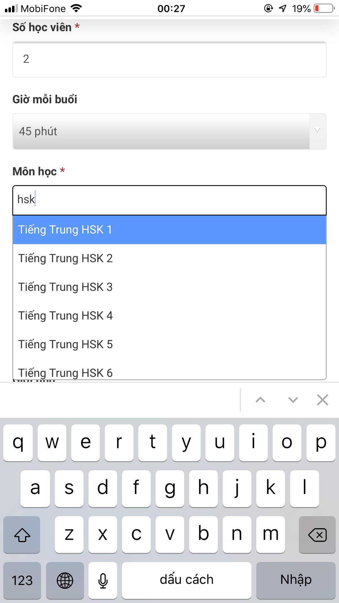 Học phí tiếng Trung HSK